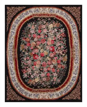 Chinese Needlepoint Aubusson Black/Multi - 7' 9'' x 9' 9''