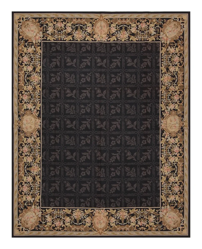 Chinese Needlepoint Aubusson Black/Multi  -  7' 9'' x  9' 9''