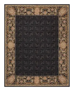 Chinese Needlepoint Aubusson Black/Multi - 7' 9'' x 9' 9''