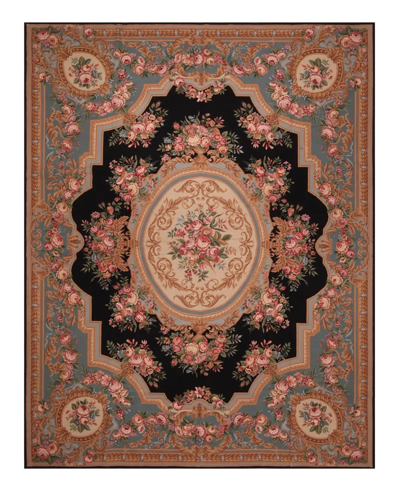 Chinese Needlepoint Aubusson Black/Multi  -  8' 9'' x  11' 9''