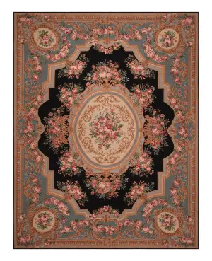 Chinese Needlepoint Aubusson Black/Multi - 8' 9'' x 11' 9''