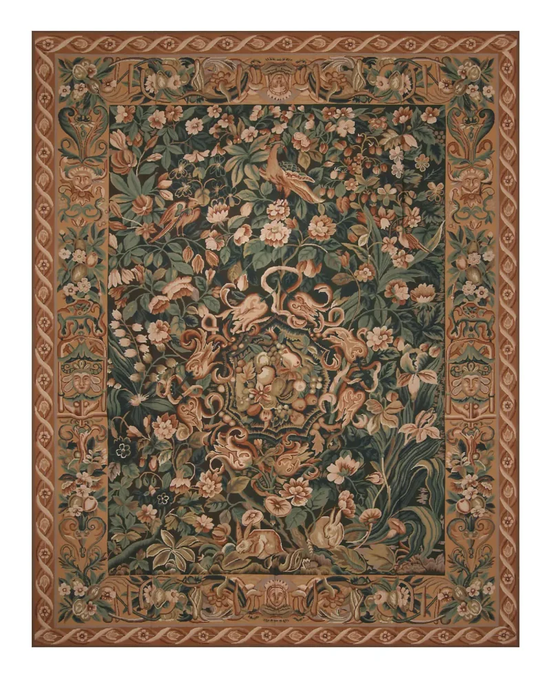 Chinese Needlepoint Aubusson Green/Multi  -  9'  x  12' 