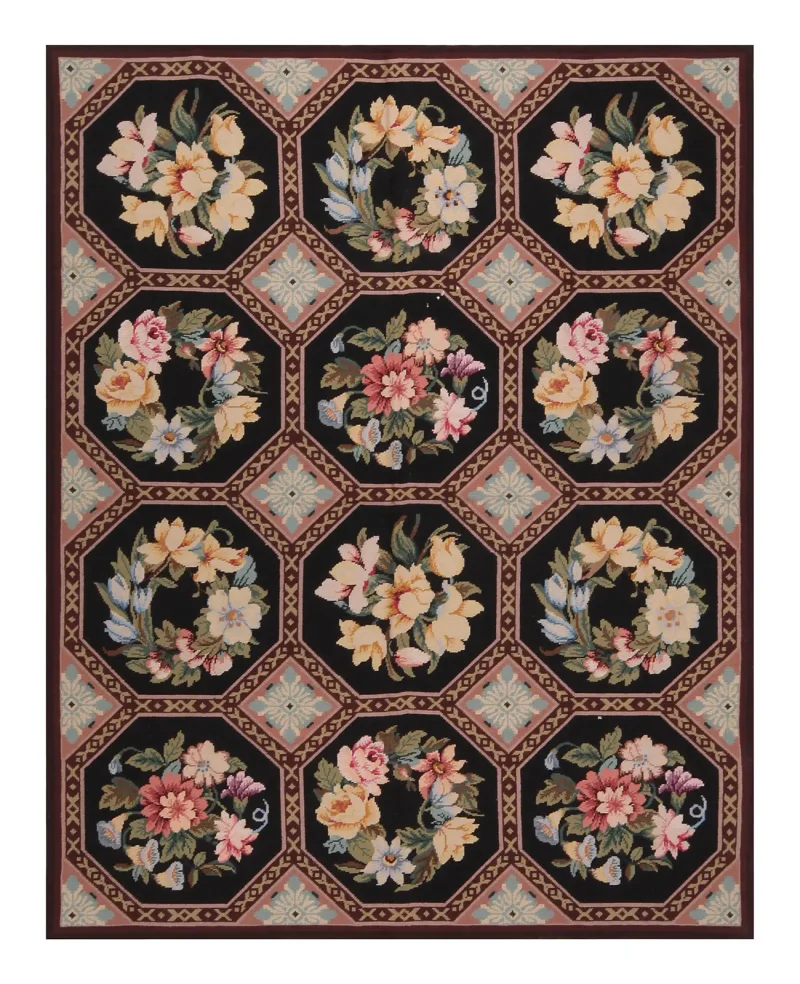 Chinese Needlepoint Floral Black/Multi  -  4' 4'' x  5' 7''