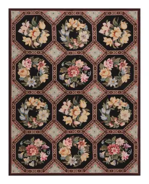 Chinese Needlepoint Floral Black/Multi - 4' 4'' x 5' 7''