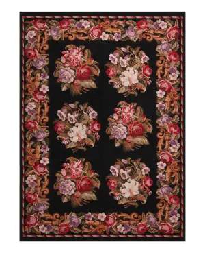 Chinese Needlepoint Floral Black/Multi - 6' x 8' 10''