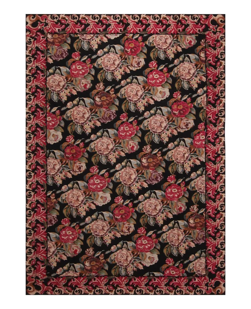 Chinese Needlepoint Floral Black/Multi  -  6'  x  9' 