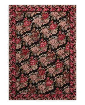 Chinese Needlepoint Floral Black/Multi - 6' x 9'