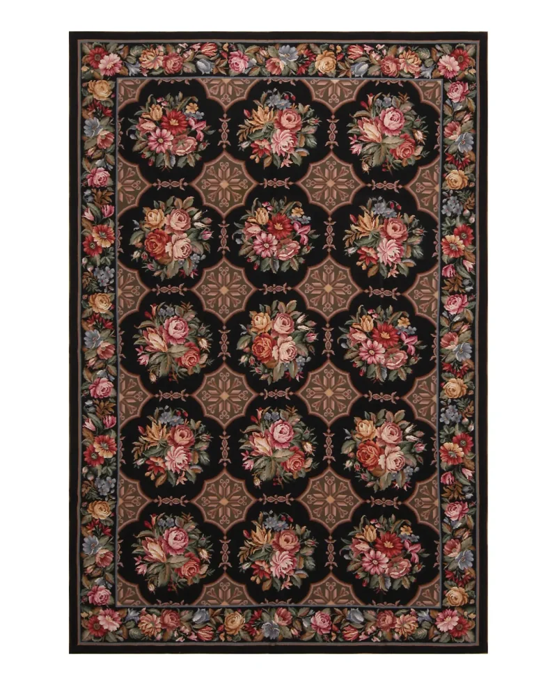 Chinese Needlepoint Floral Black/Multi  -  6'  x  9' 