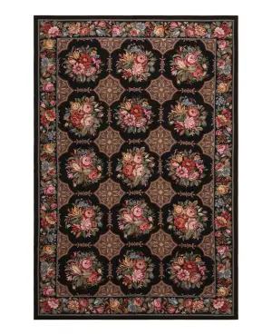 Chinese Needlepoint Floral Black/Multi - 6' x 9'