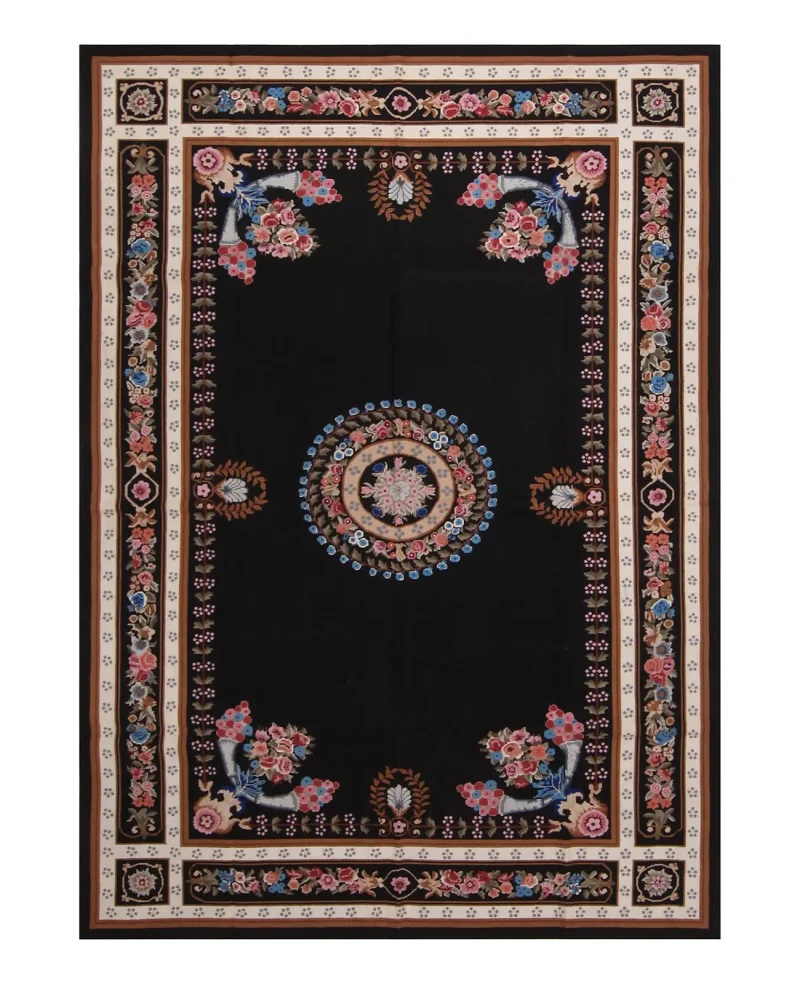 Chinese Needlepoint Floral Black/Multi  -  6'  x  9' 