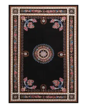Chinese Needlepoint Floral Black/Multi - 6' x 9'