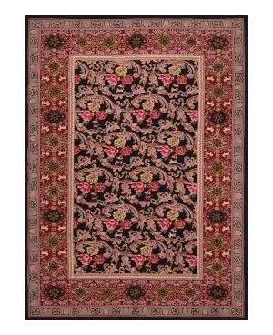 Chinese Needlepoint Floral Black/Red - 6' x 9'