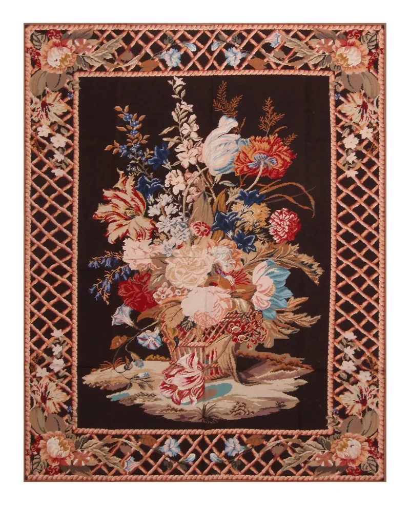 Chinese Needlepoint Floral Brown/Multi  -  5' 4'' x  7' 1''
