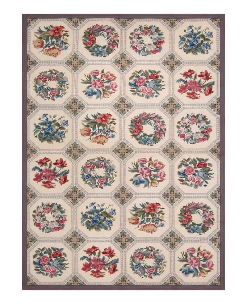 Chinese Needlepoint Floral Ivory/Grey  -  6'  x  9' 