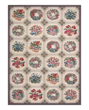 Chinese Needlepoint Floral Ivory/Grey - 6' x 9'
