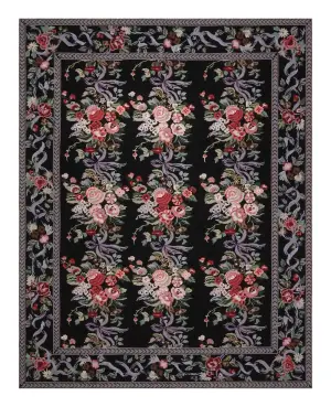 Chinese Needlepoint Floral Black/Multi - 8' x 10'
