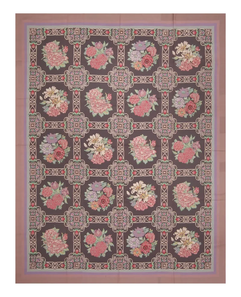 Chinese Needlepoint Floral Grey  -  8'  x  10' 
