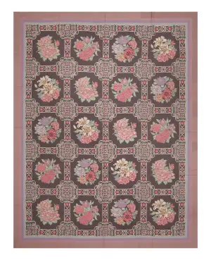 Chinese Needlepoint Floral Grey - 8' x 10'