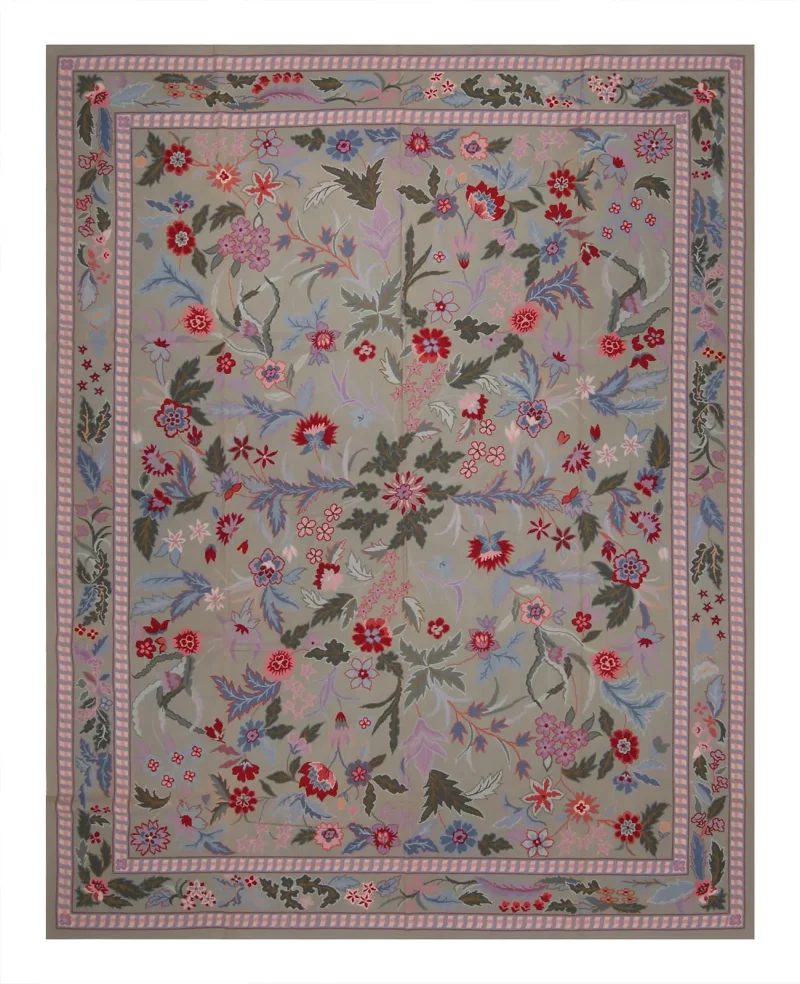 Chinese Needlepoint Floral Light Green  -  8'  x  9' 10''