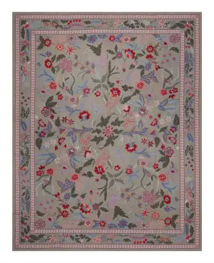 Chinese Needlepoint Floral Light Green - 8' x 9' 10''
