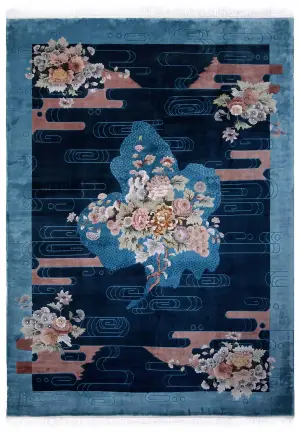 Chinese Silk Art Deco Blue - 8' 8'' x 11' 8''
