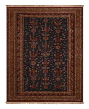 Chinese Soumak Caucasian Navy/Multi - 7' x 9'