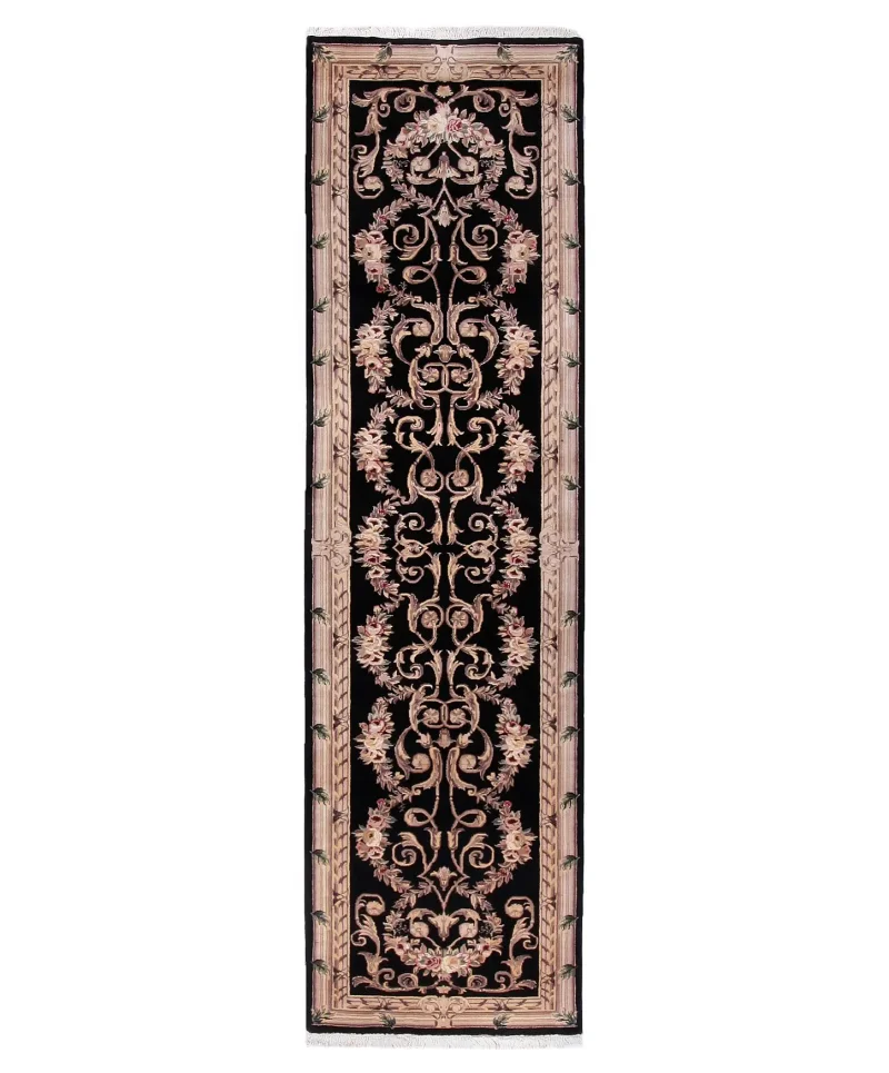 Chinese Wool and Silk Aubusson Black  -  2' 6'' x  9' 