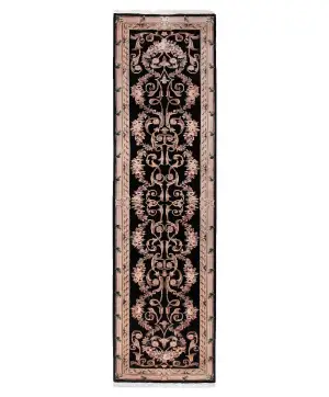 Chinese Wool and Silk Aubusson Black - 2' 6'' x 9'