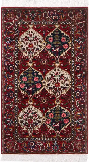 Chinese Wool and Silk Bakhtiari Red - 3' 2'' x 5' 5''