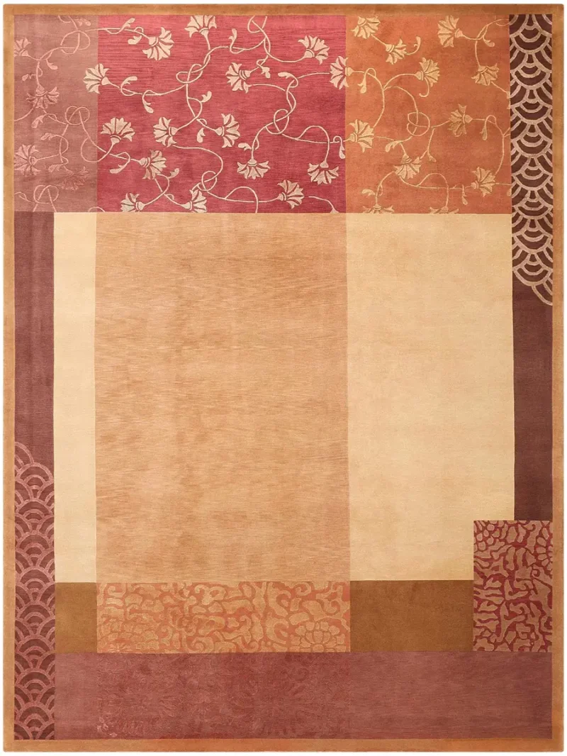 Chinese Wool and Silk Classic Contemporary Gold/Multi  -  9'  x  12' 