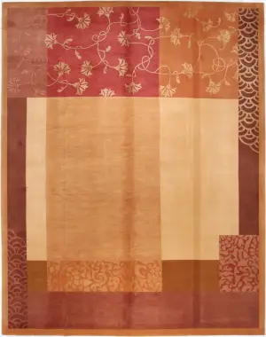 Chinese Wool and Silk Floral Gold - 8' x 10'