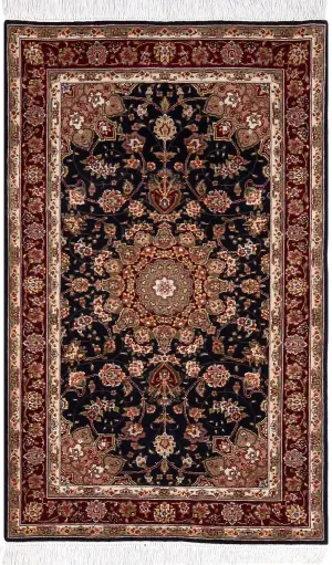 Chinese Wool and Silk Tabriz Black - 3' 1'' x 4' 11''