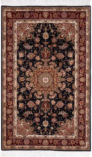 Chinese Wool and Silk Tabriz Black - 3' 1'' x 4' 11''