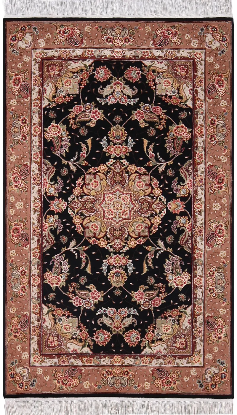 Chinese Wool and Silk Tabriz Black  -  3' 1'' x  5' 