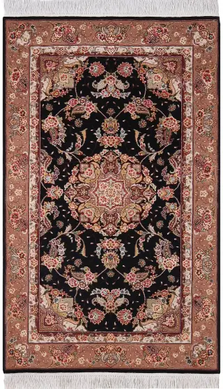 Chinese Wool and Silk Tabriz Black - 3' 1'' x 5'