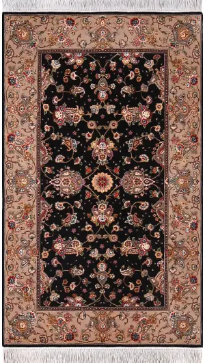 Chinese Wool and Silk Tabriz Black - 3' 1'' x 5'