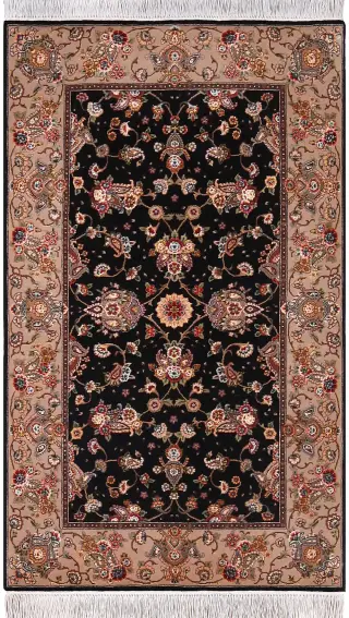 Chinese Wool and Silk Tabriz Black - 3' 1'' x 5'