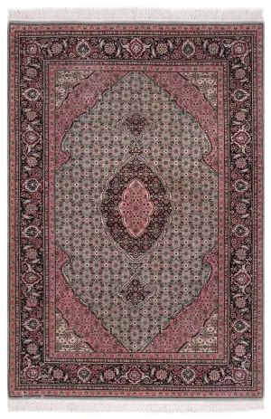 Chinese Wool and Silk Tabriz Navy - 4' x 6'