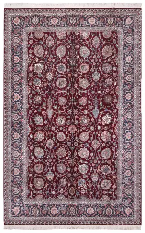 Chinese Wool and Silk Tabriz Green - 6' x 9'