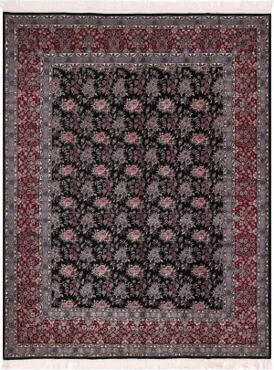 Chinese Wool and Silk Tabriz Black/Red - 8' 2'' x 10' 2''