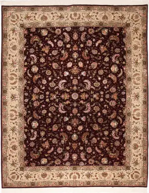 Chinese Wool and Silk Tabriz Burgundy - 8' x 10'
