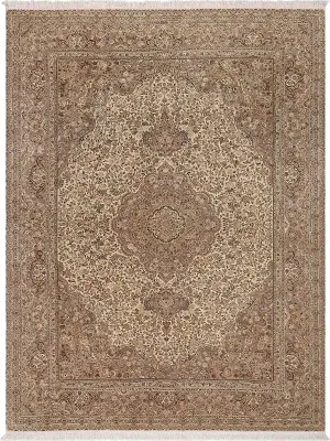 Chinese Wool and Silk Tabriz Beige/Multi - 8' 6'' x 11' 6''