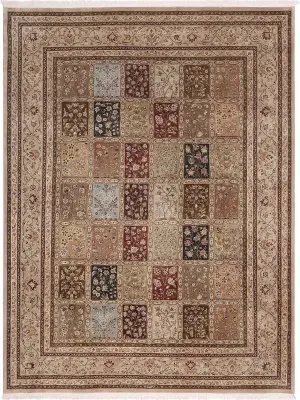 Chinese Wool and Silk Tabriz Beige/Multi - 8' 6'' x 11' 6''
