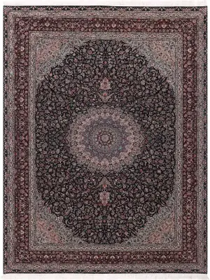 Chinese Wool and Silk Tabriz Black/Red - 8' 6'' x 11' 6''