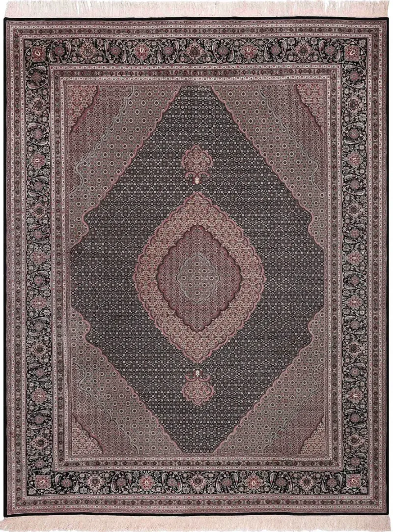 Chinese Wool and Silk Tabriz Black/Taupe  -  8' 6'' x  11' 6''