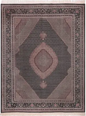 Chinese Wool and Silk Tabriz Black/Taupe - 8' 6'' x 11' 6''