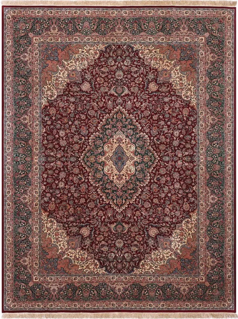 Chinese Wool and Silk Tabriz Burgundy/Teal  -  9'  x  12' 