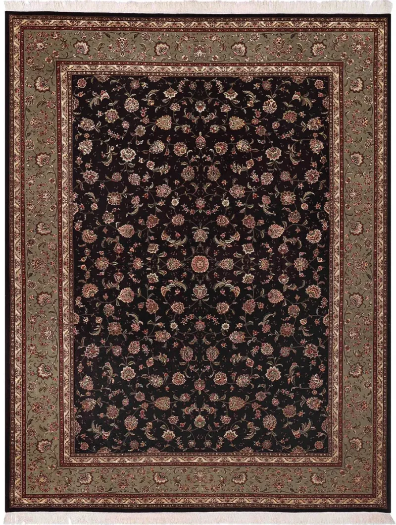 Chinese Wool and Silk Tabriz Eggplant/Green  -  9'  x  12' 