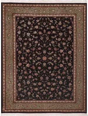 Chinese Wool and Silk Tabriz Eggplant/Green - 9' x 12'