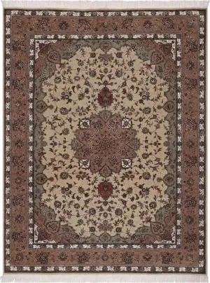 Chinese Wool and Silk Tabriz Ivory/Sage Green - 9' x 12'